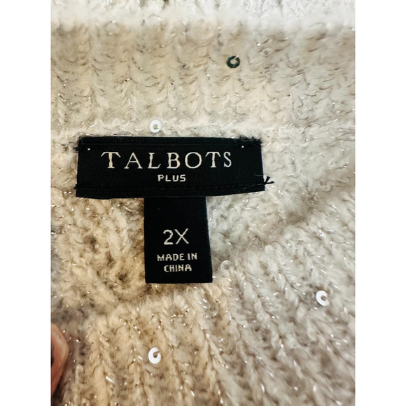 Talbots Open Knit Sweater Ivory Womens 2X Sparkle Sequin Party Neutral Holiday - Picture 4 of 6